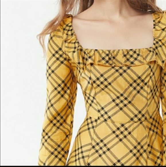 URBAN OUTFITTERS Kristen Plaid Ruffle Dress| Plaid Yellow and Black Ruffle Dress - Picture 3 of 5